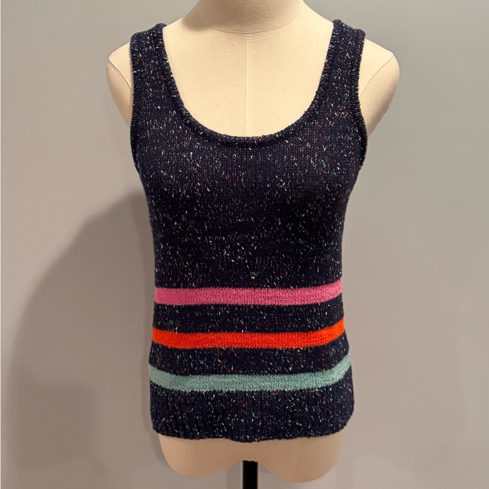 LOFT Navy Tank Top with Colorful Stripes